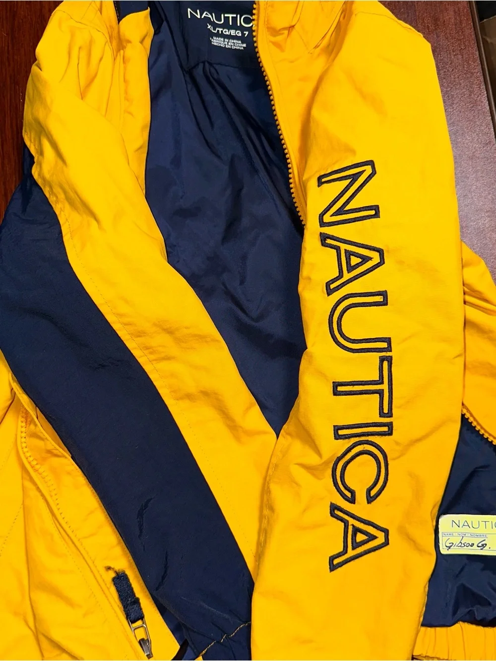 Nautica Boys XL 7 Yellow Navy Blue Windbreaker Water Resistant Jacket Nylon